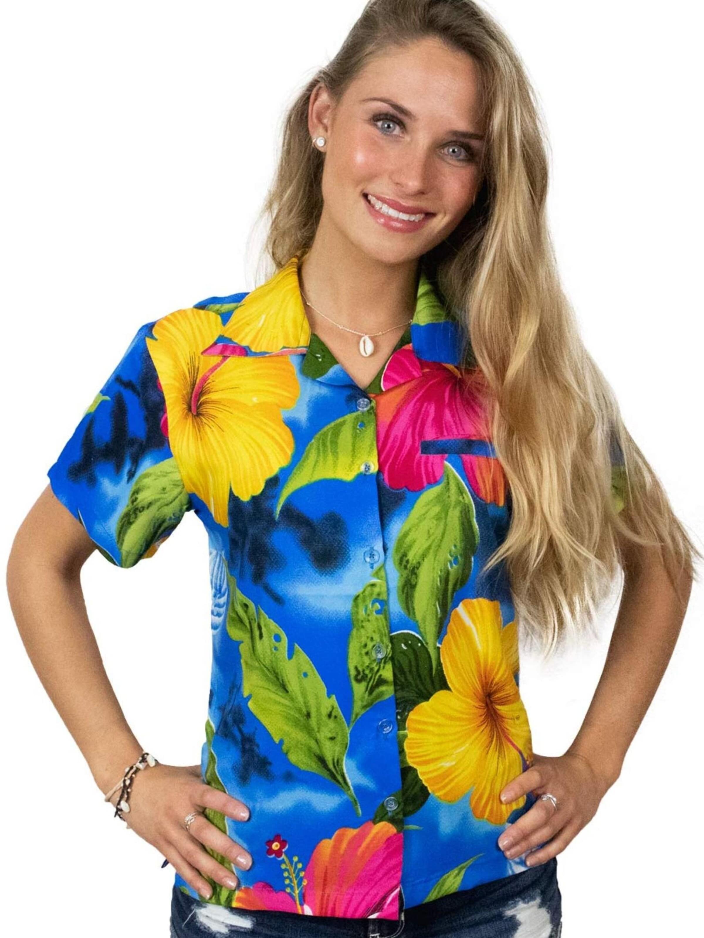 King Kameha Bluse 'Big Flower'‌‌‌‌‌‌ in Blau: Vorderseite