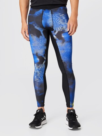 ADIDAS PERFORMANCE Skinny Workout Pants 'Techfit Allover Print Long' in Blue: front