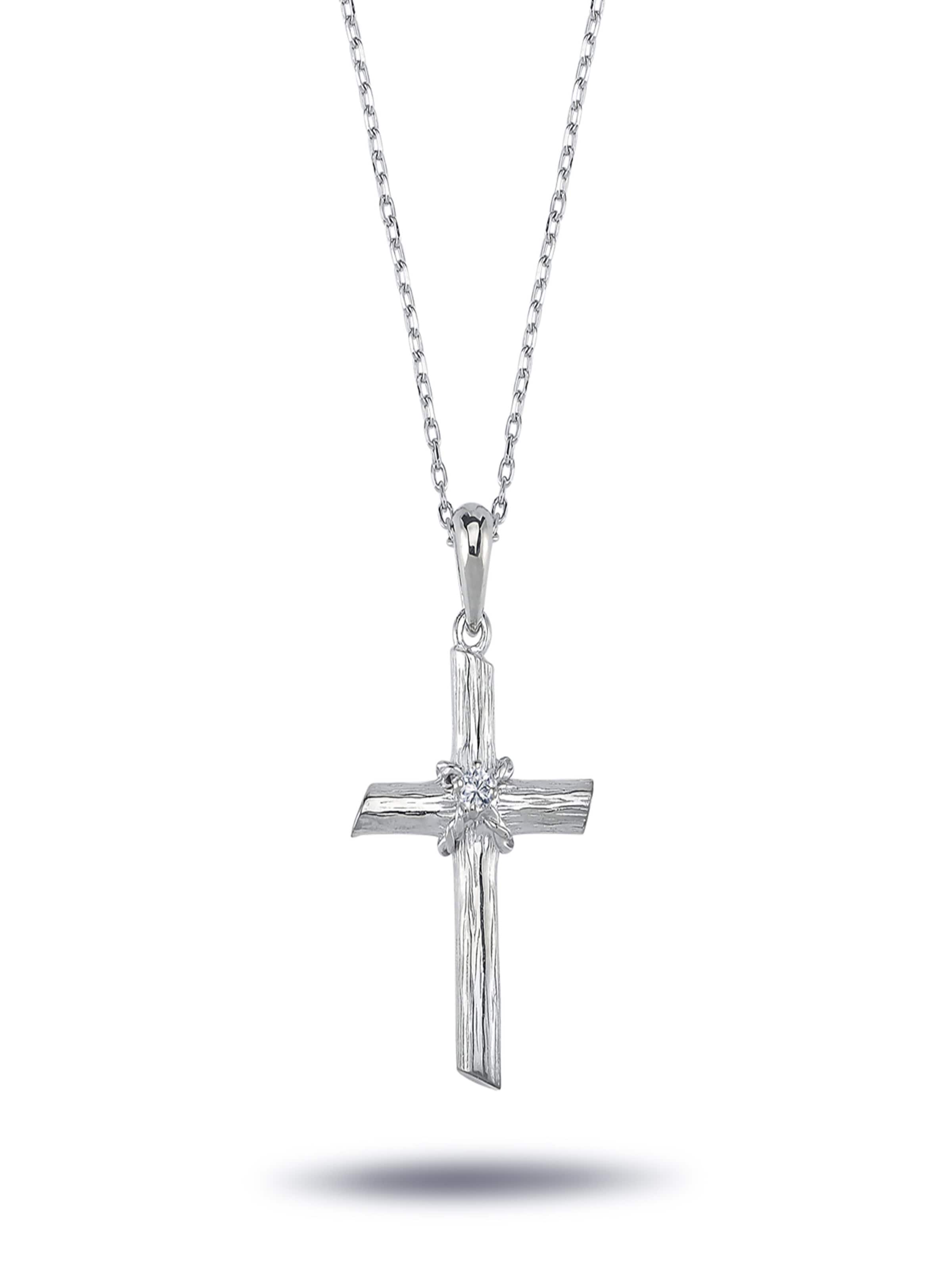 EinStein Diamant Anhänger 'Diamant Halskette mit Kreuz 14 Karat Weißgold'‌‌‌‌‌‌‌‌‌‌ in Weiß: Vorderseite