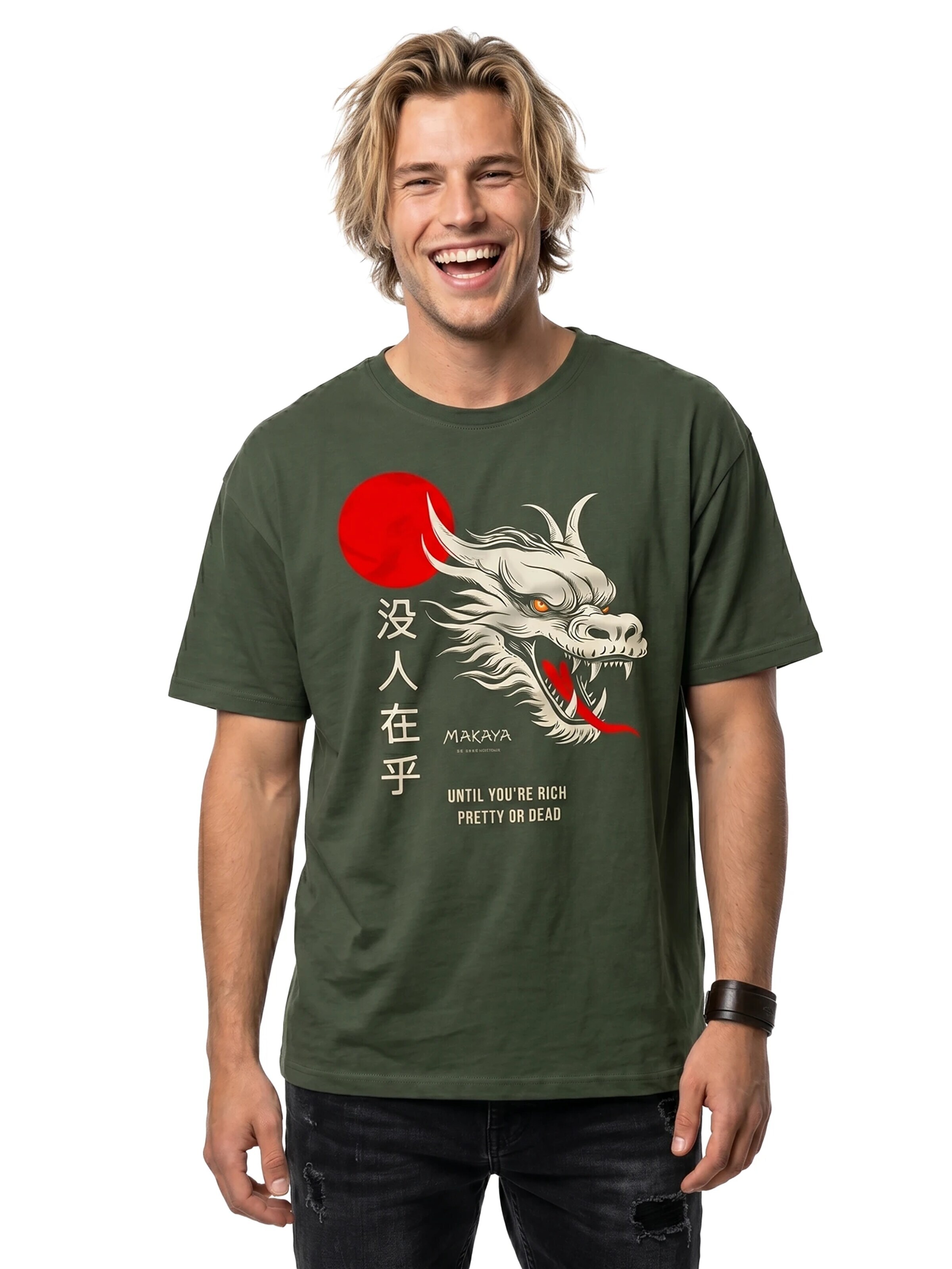 MAKAYA Shirt 'Nobody Cares Drache' in Green