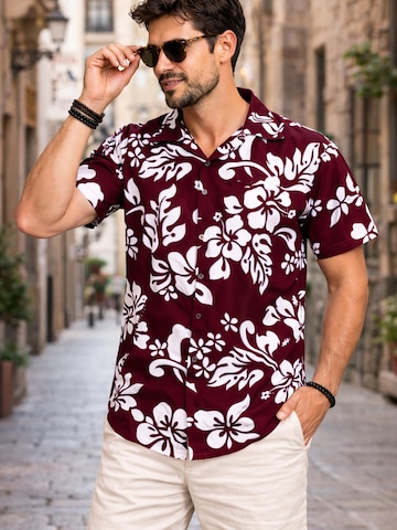 King Kameha Shirt 'Hibiscus'‌‌‌‌‌‌‌‌ in Rot