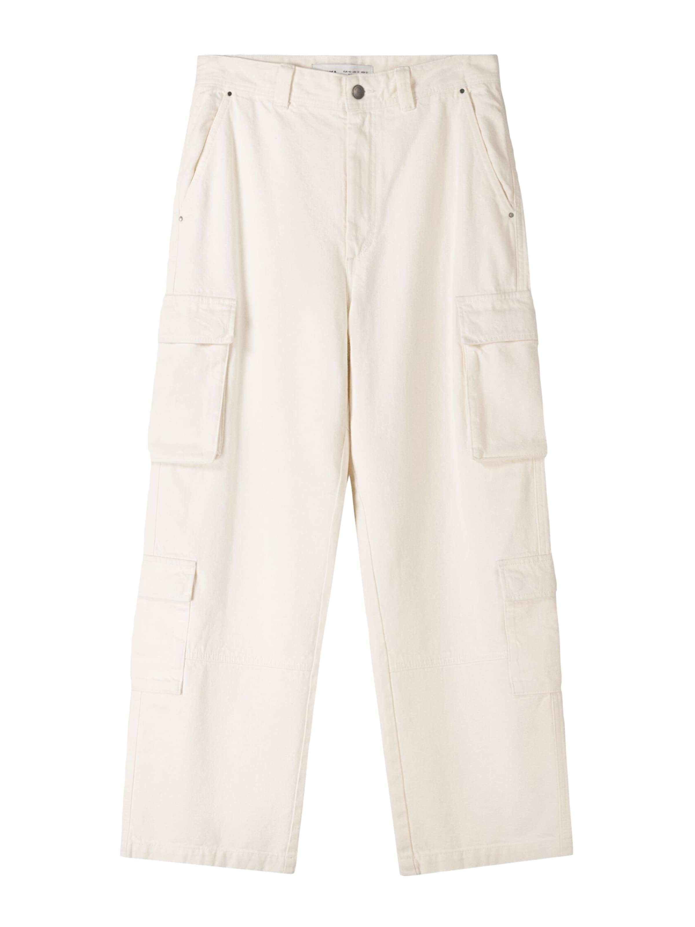 Bershka Loosefit Cargo nadrágok - fehér: elől