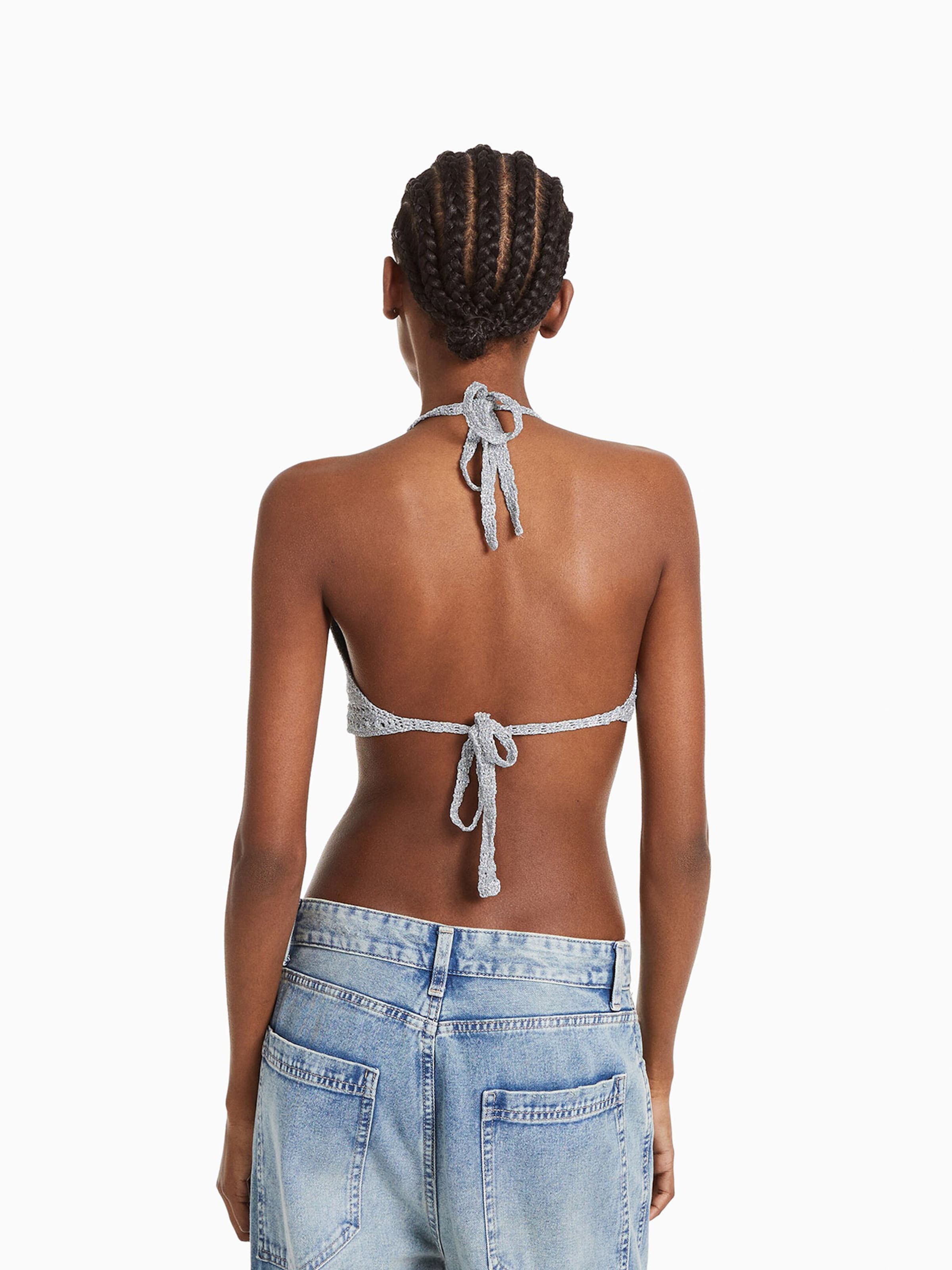 Bershka Knitted Top in Silver | ABOUT YOU