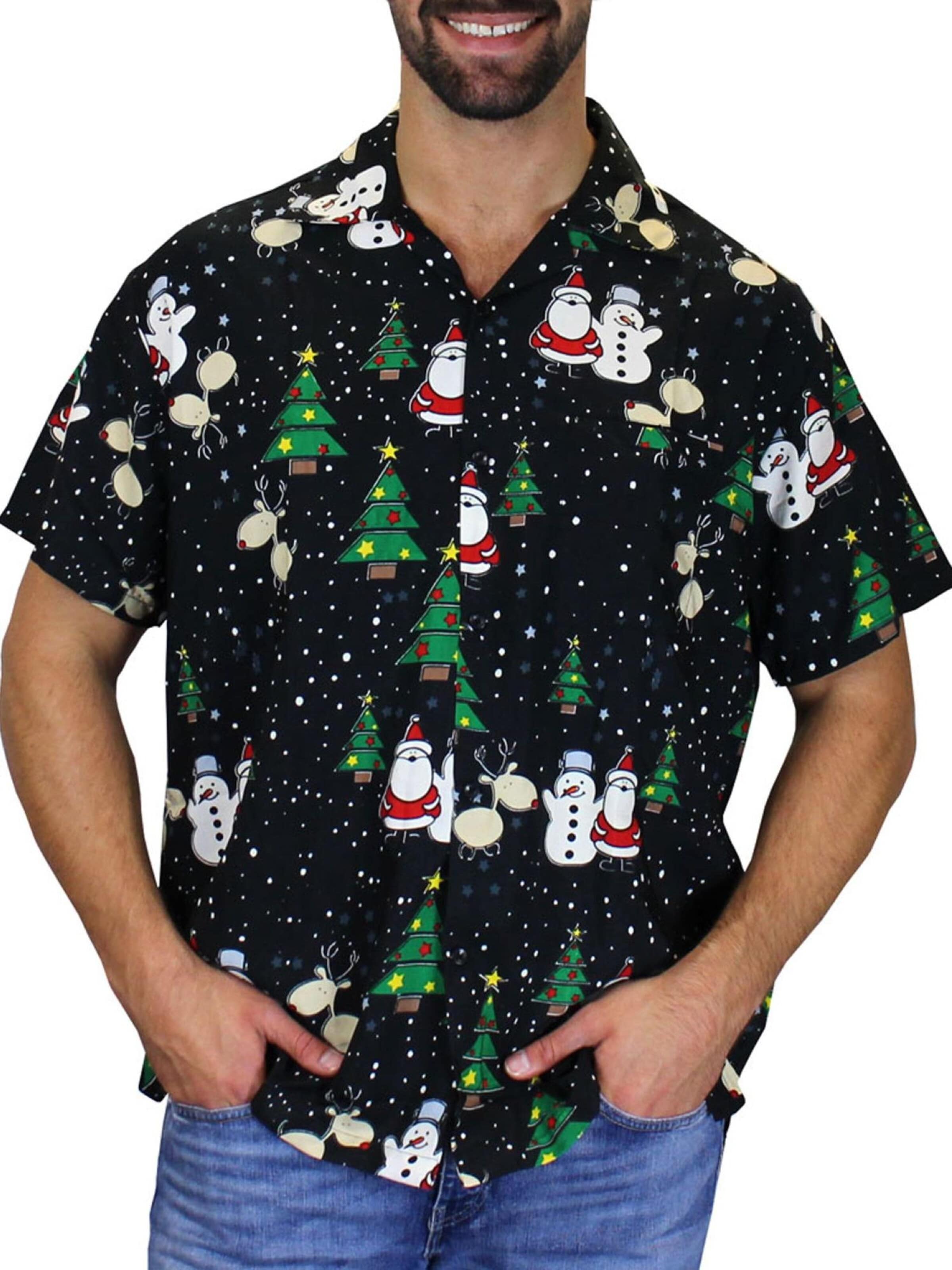 King Kameha Regular fit Overhemd 'Christmas Buddies' in Zwart: voorkant