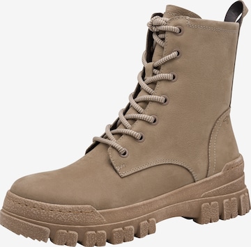 Tamaris Lace-Up Ankle Boots in Beige: front