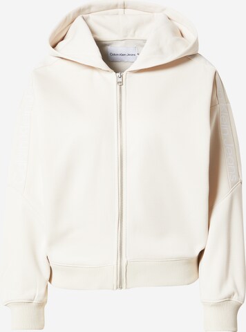 Calvin Klein Jeans Zip-Up Hoodie in Beige: front