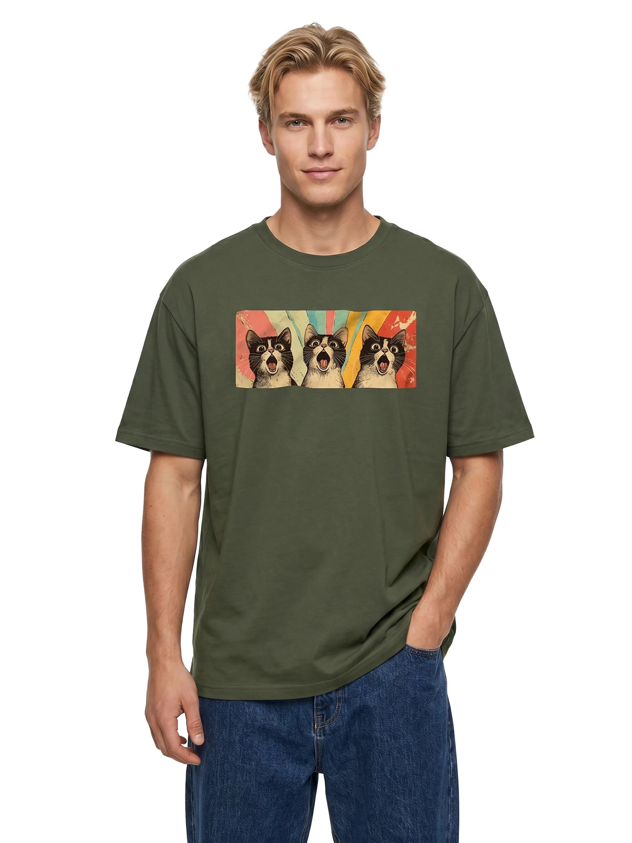 MAKAYA Shirt 'Panic-Cats'‌‌‌‌‌‌‌ in Grün