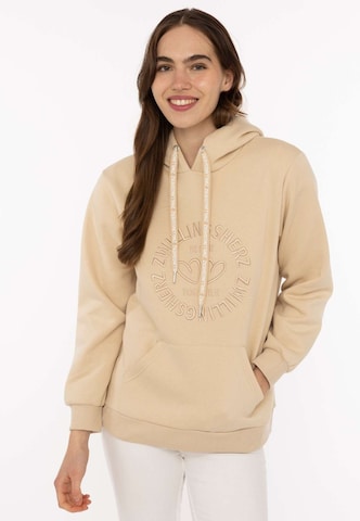 Sweat-shirt Zwillingsherz en beige : devant