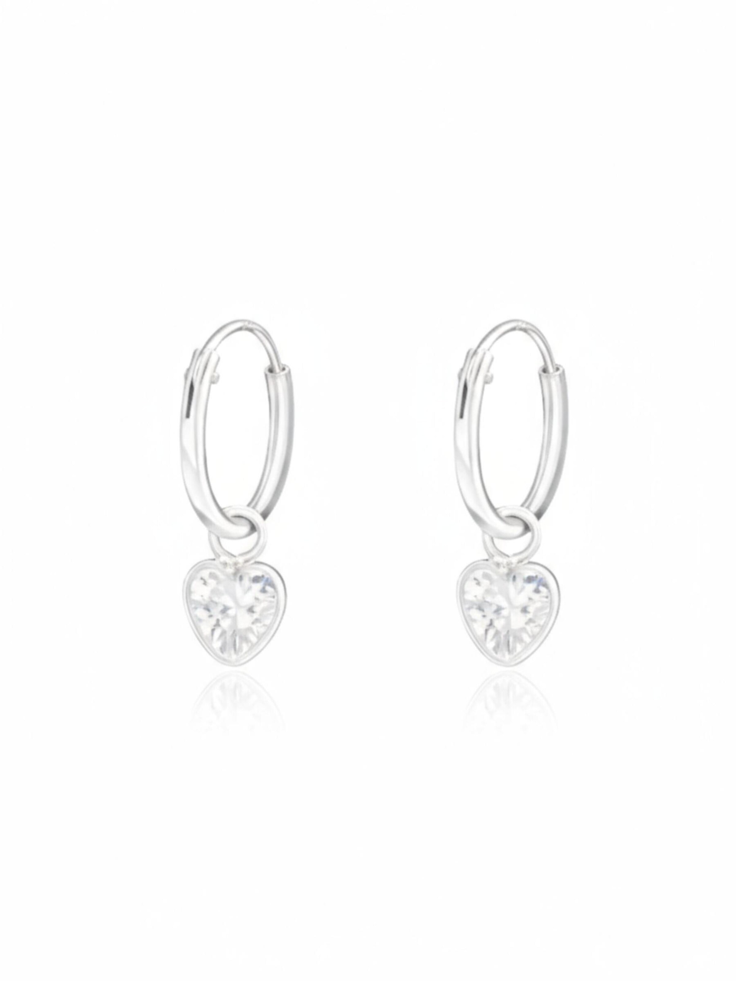 Boucles d'oreilles 'Silberne Creolen mit Hängendem Herz und Zirkonia' Maxte en argent : devant