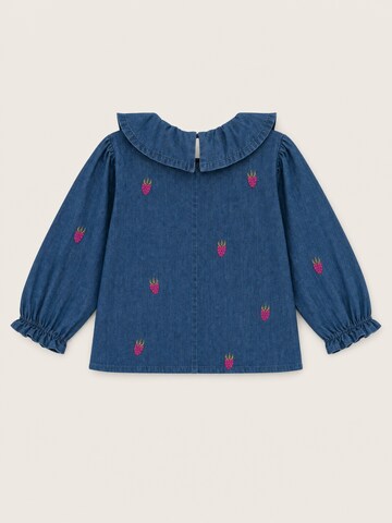LouieLouie Bluse 'Elinor Ruffle ∼ Small raspberries embroidery' i blå