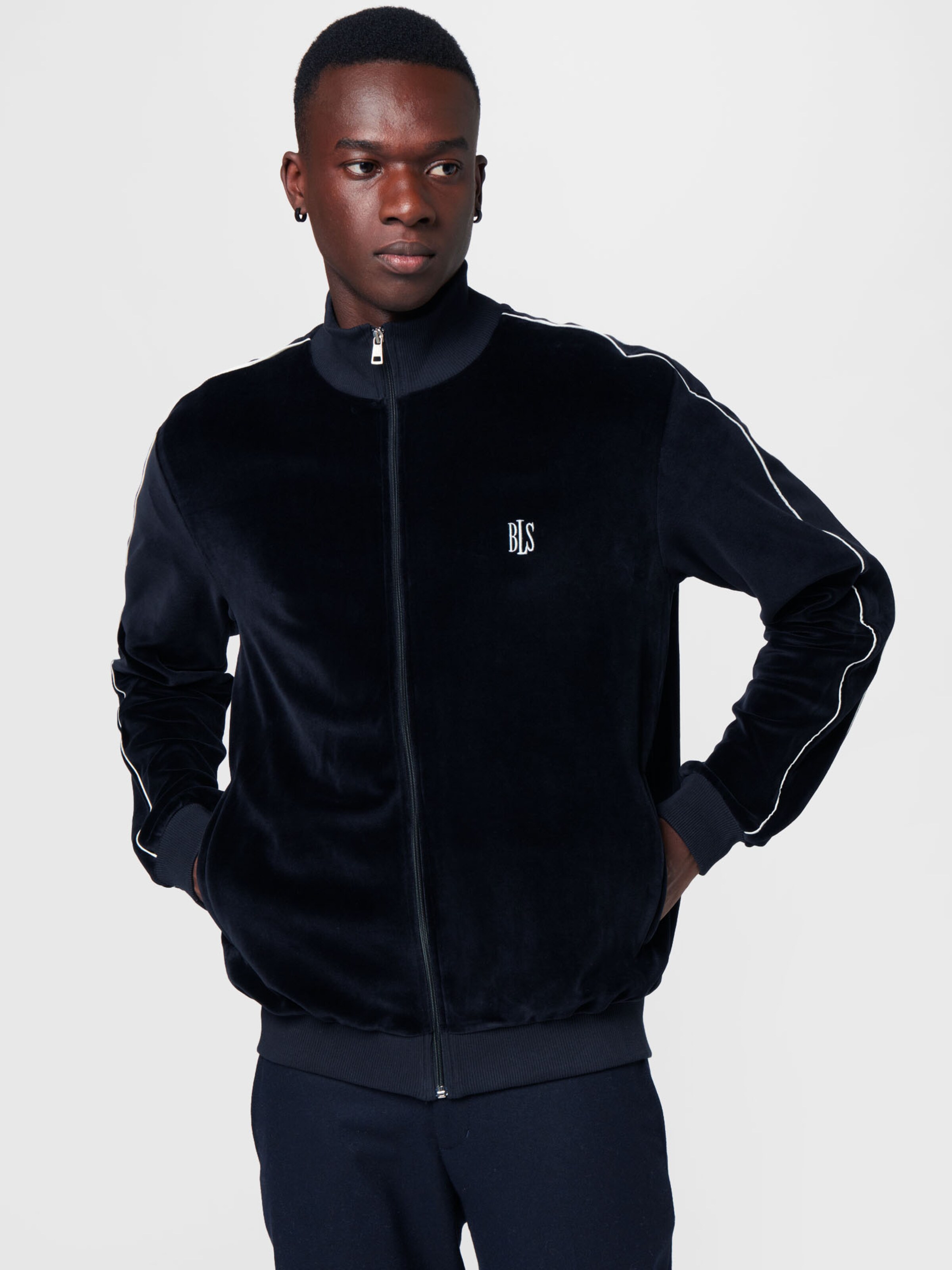 BLS HAFNIA Zip Up Hoodie in Black ABOUT YOU