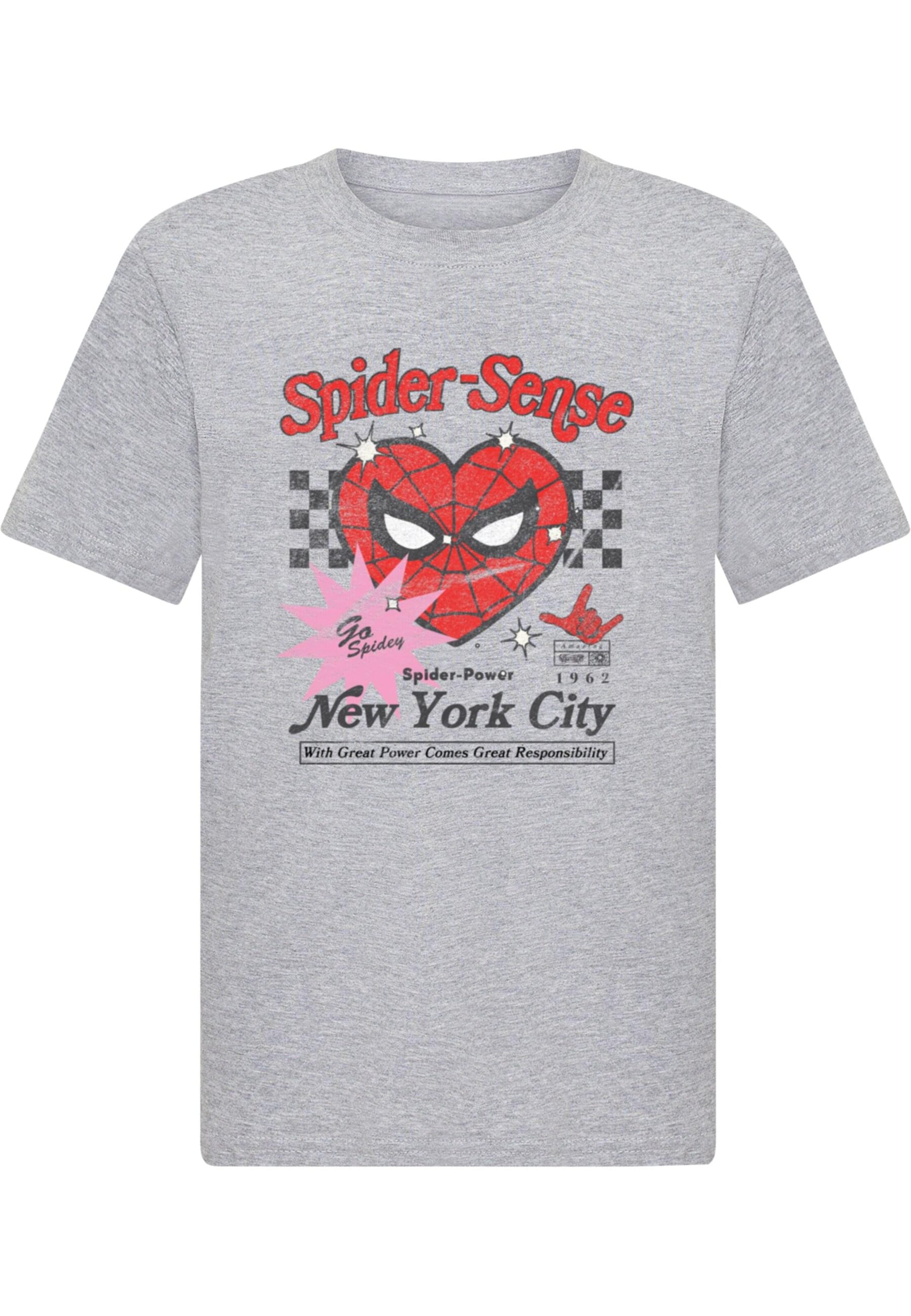 ABSOLUTE CULT Shirt 'Spiderman - Heart 2.0' in Grey: front