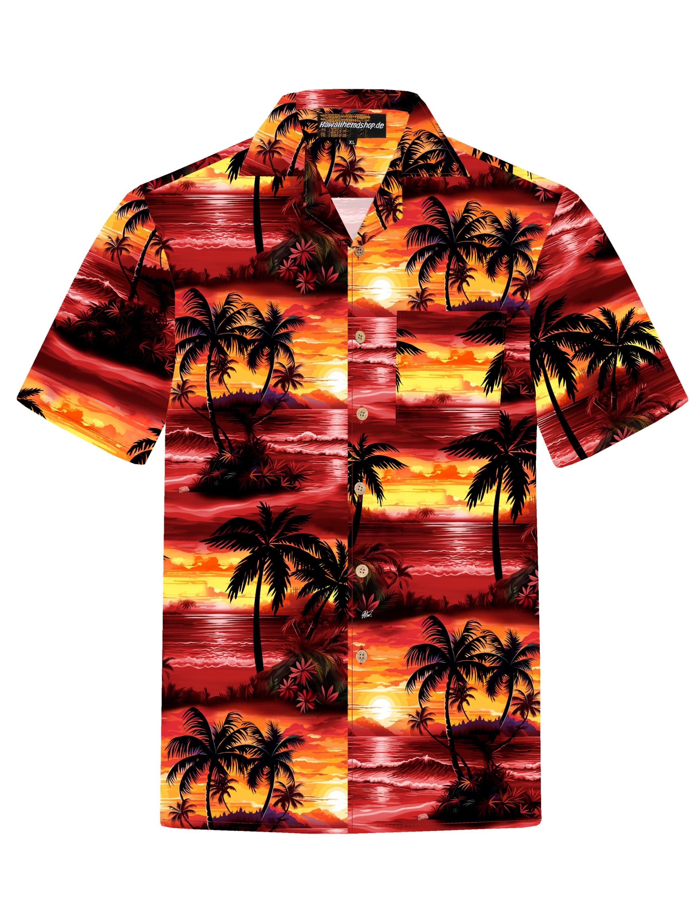 Hawaiihemdshop.de Regular Fit Skjorte 'Hawaiihemd Evening Sun' i rød: forside