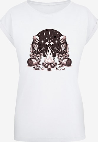 F4NT4STIC T-Shirt 'Skelette Lagerfeuer Marshmallow' in Weiß: Vorderseite