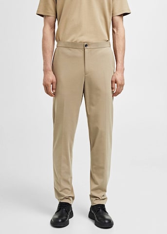 MANGO MAN Slim fit Pleated Pants 'Zurich' in Beige: front