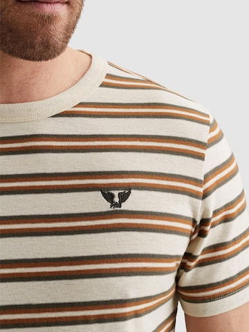PME Legend T-shirt 'T-shirt with stripe pattern and embroidered logo' i beige