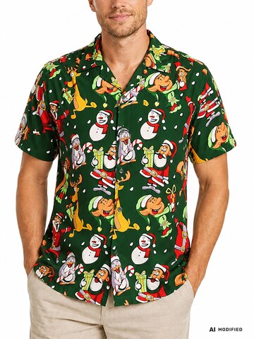 Regular fit Camicia 'Christmas Written Santa' di King Kameha in verde