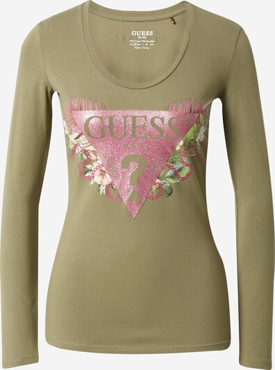 GUESS Shirt 'Floria' in de kleur Olijfgroen / Rosé, Productweergave