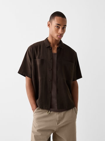 Bershka Comfort fit Button Up Shirt in Brown: front