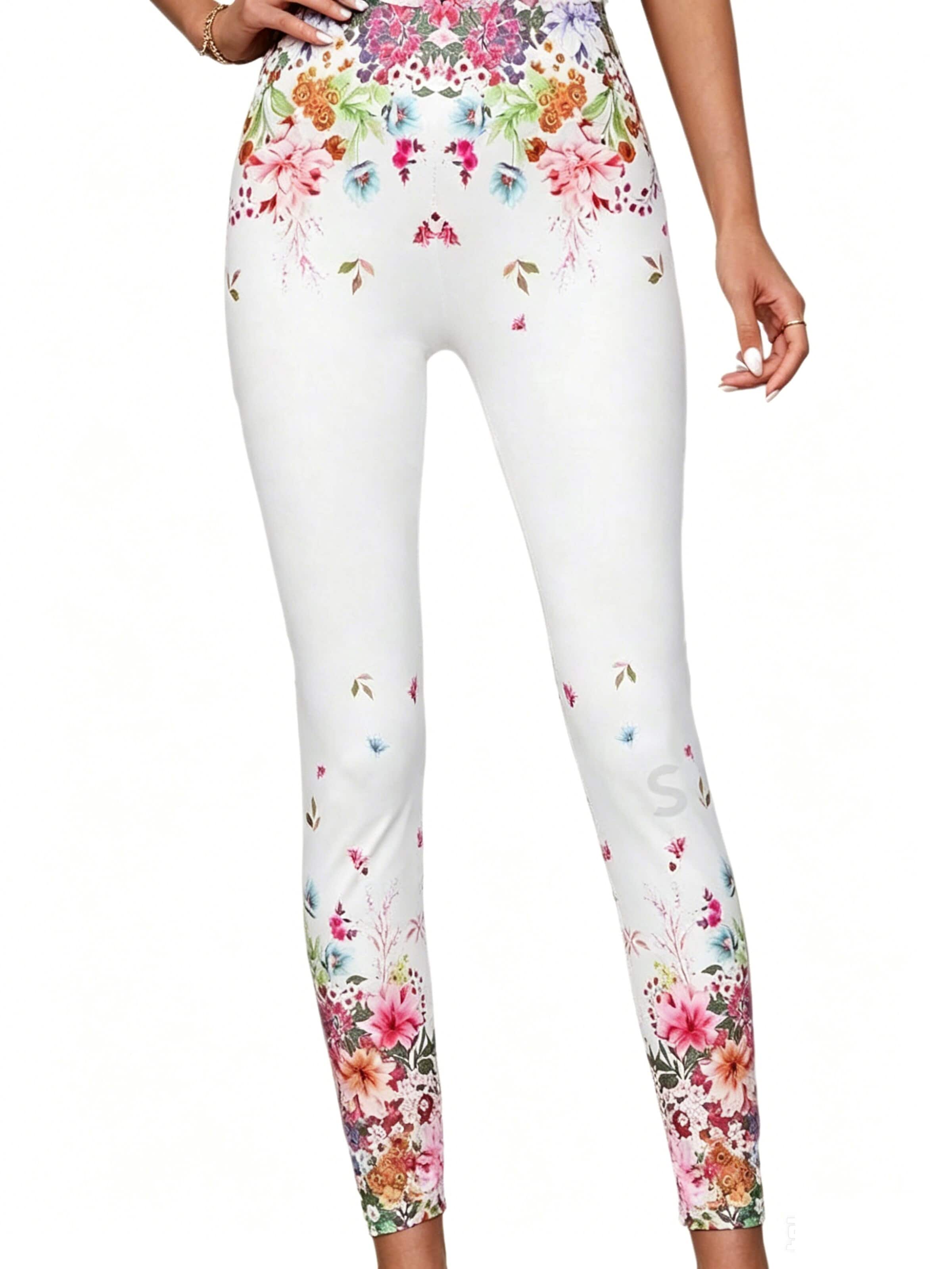 KoJooin Regular Trachtenhose 'Damen High Waist Leggings Rundum Floraler Musterprint Stretch Figurbetonte Freizeit Sport Hose'‌‌ in Weiß: Vorderseite