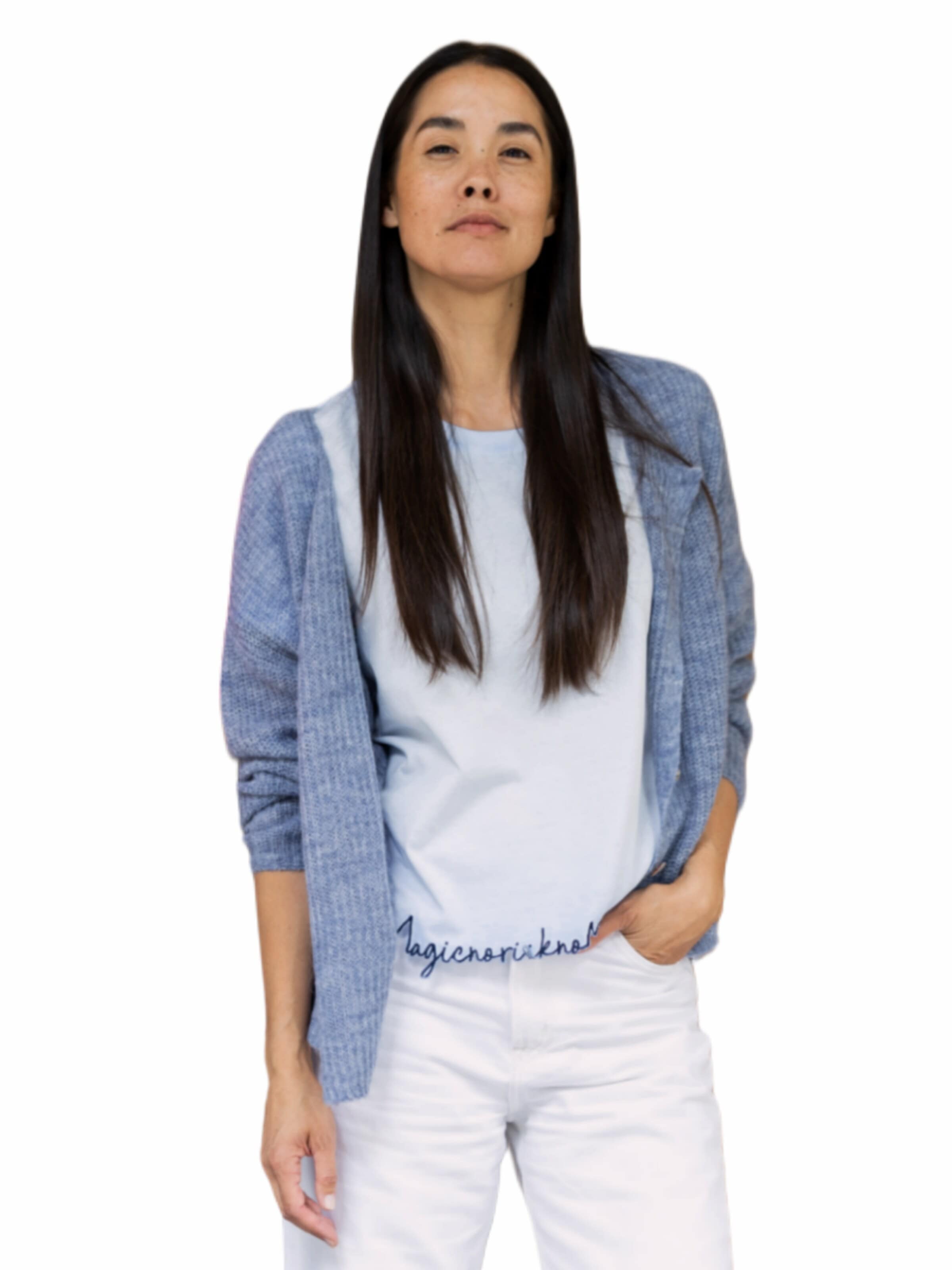 LIKS. Munich Gebreid vest 'Strickjacke leichte Rippenstruktur aus Alpaka-Woll-Mischung - BiancaC' in Blauw