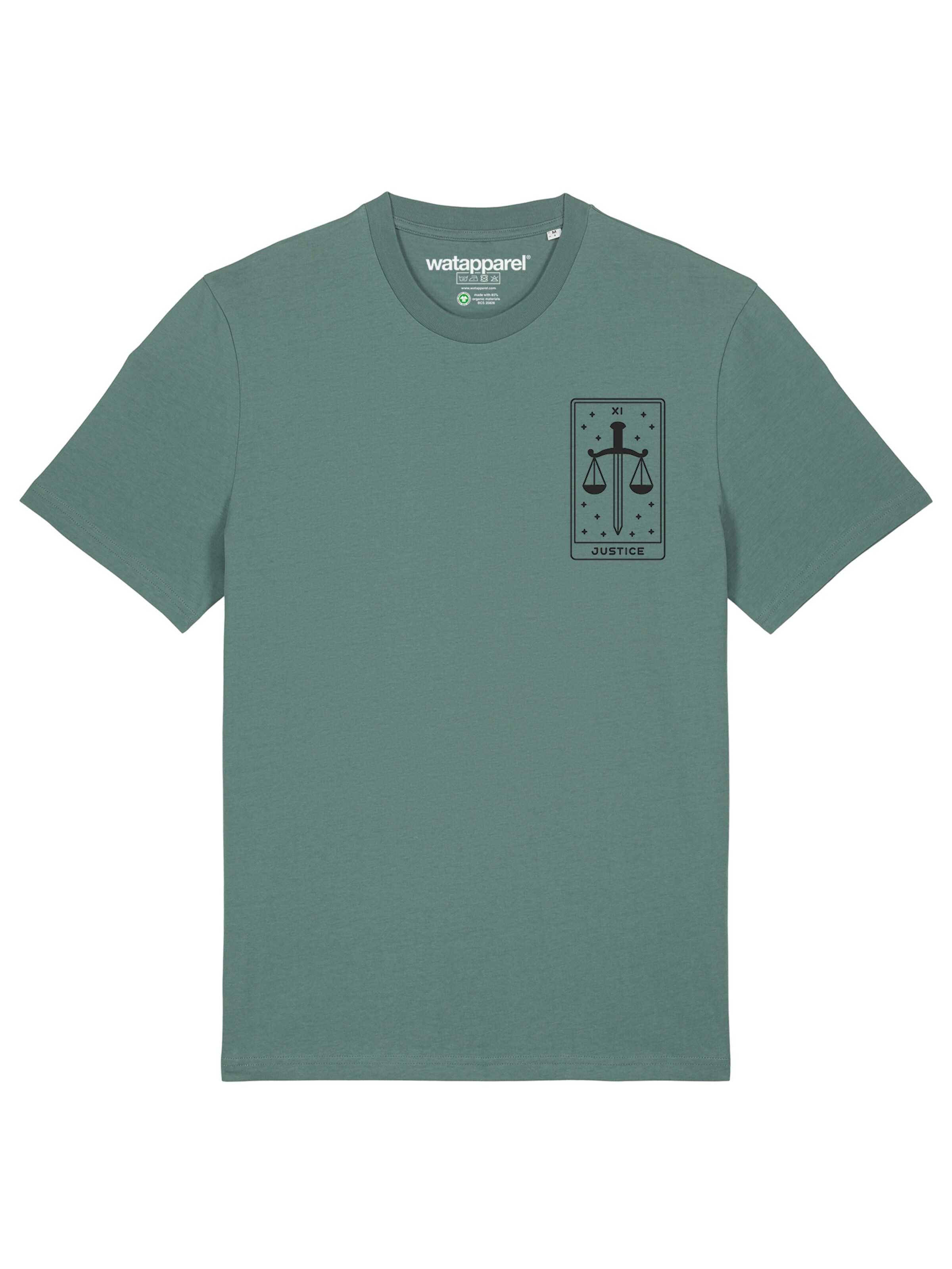 Maglietta 'Tarot Justice' di Watapparel in verde: frontale