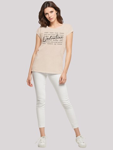 F4NT4STIC T-Shirt 'Valentine Herz Hugs Kisses Love Flowers Joy' in Beige