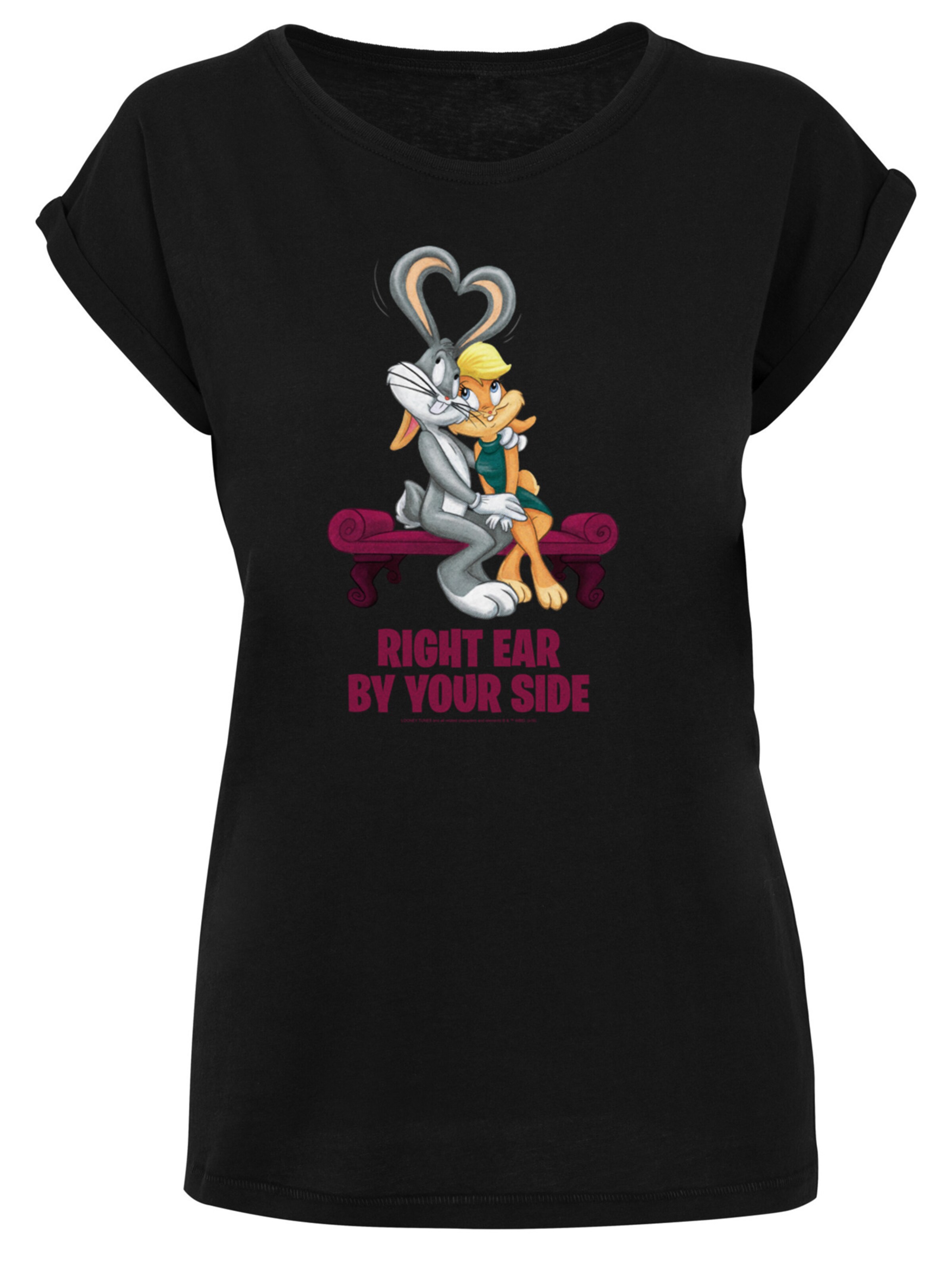 F4NT4STIC Shirt 'Looney Tunes Bugs And Lola Valentine's Cuddle' in Zwart: voorkant