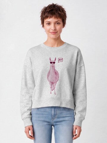 Watapparel Sweatshirt ' Lama sagt Hi ' in Grijs: voorkant