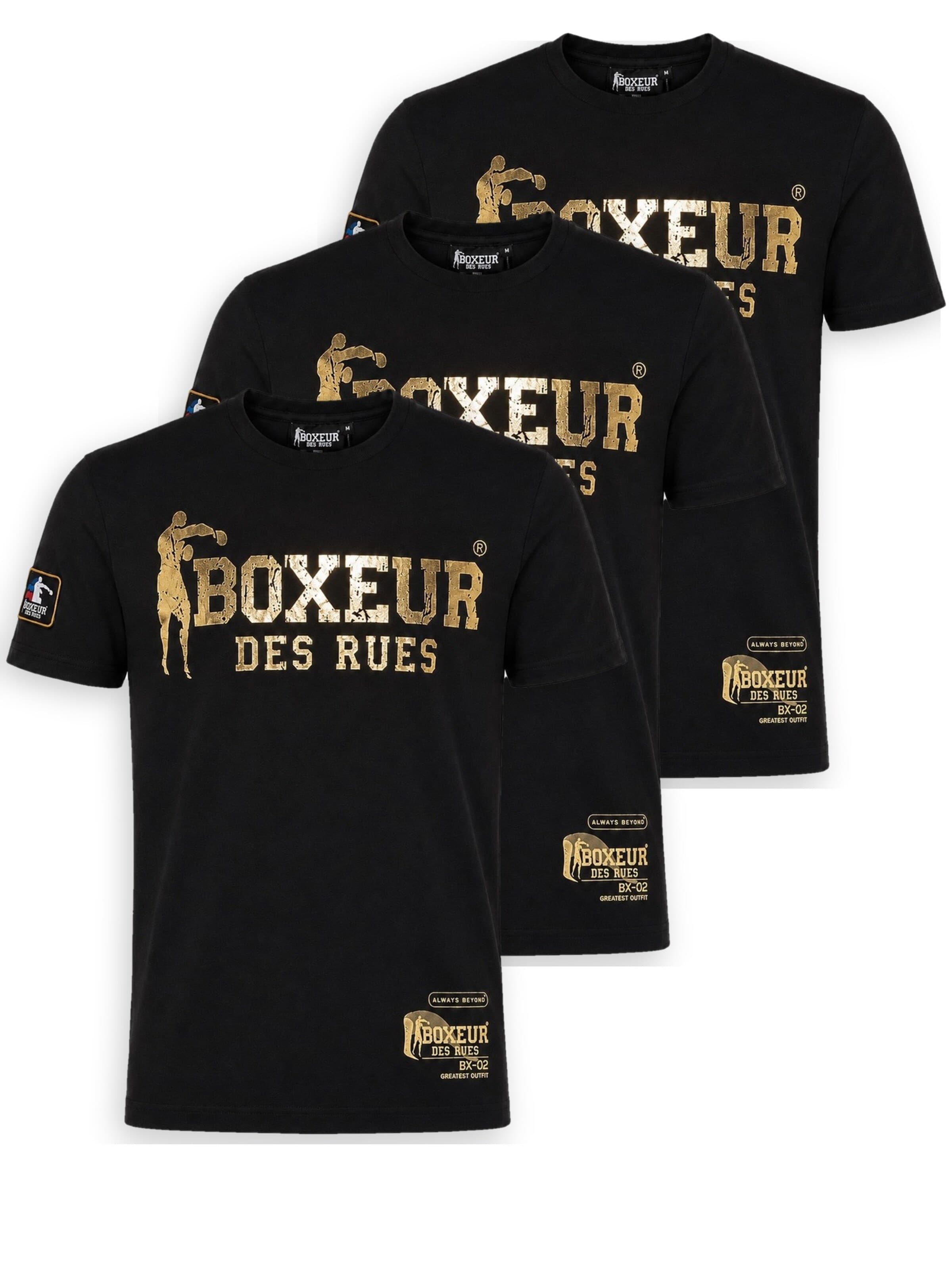 Boxeur des Rues - Camiseta 'Herren T-Shirt 3er-Pack Boxeur des Rues Slim Fit: 3 x Schwarz, Goldenes Logo' en negro: frente