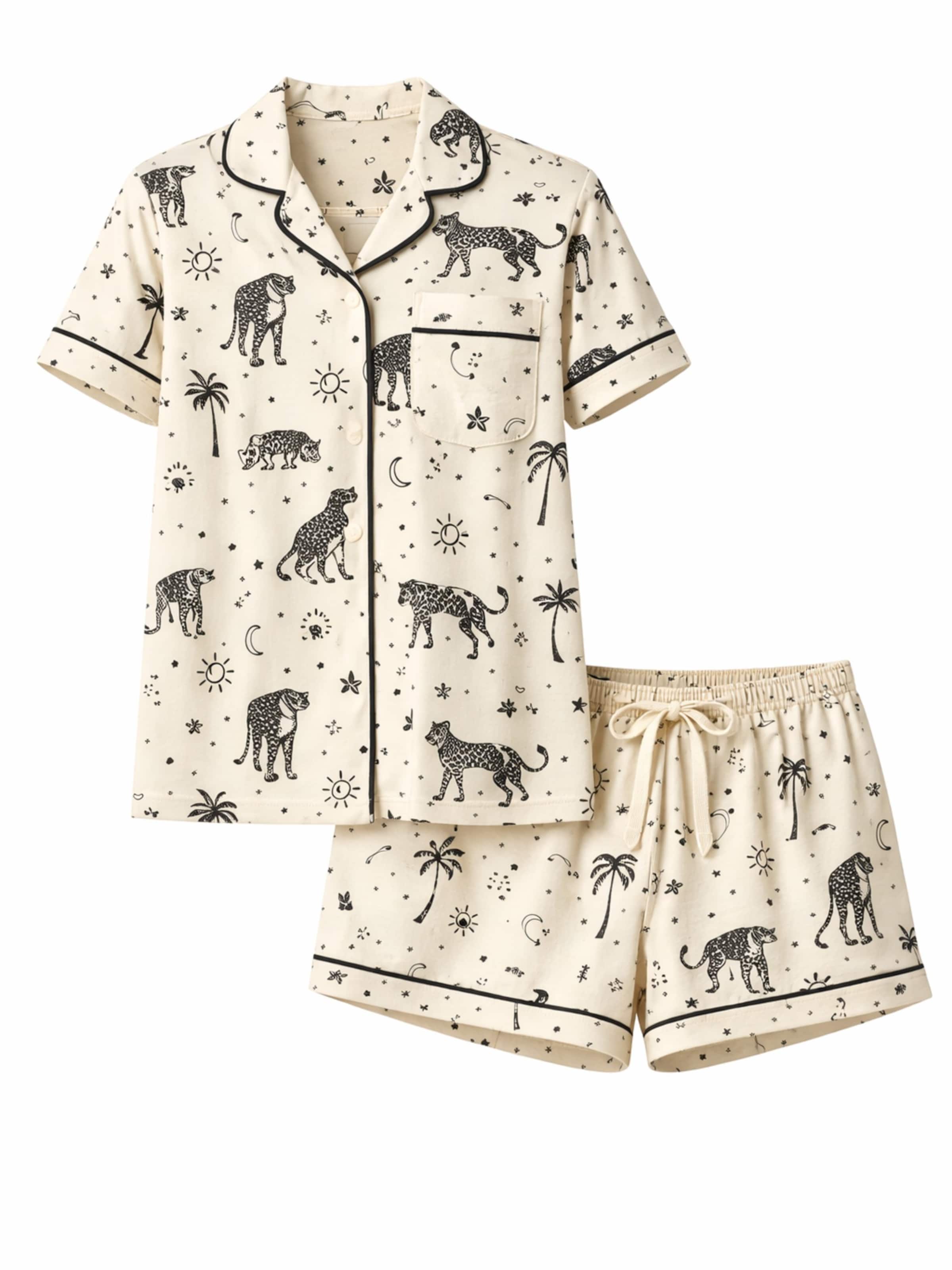 LEAFLETIC Korte pyjama 'Leafletic Women’s Printed Night Wear Short Set' in Beige: voorkant