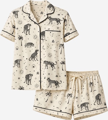 LEAFLETIC Korte pyjama 'Leafletic Women’s Printed Night Wear Short Set' in Beige: voorkant