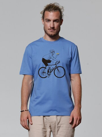 Watapparel Shirt 'Fahrrad und Pizza' in Blue: front