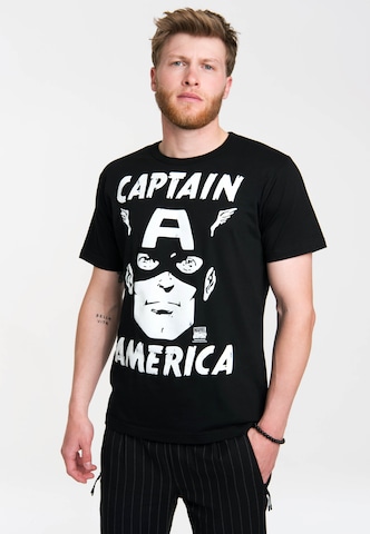 LOGOSHIRT Shirt 'Captain America - Marvel' in Zwart: voorkant