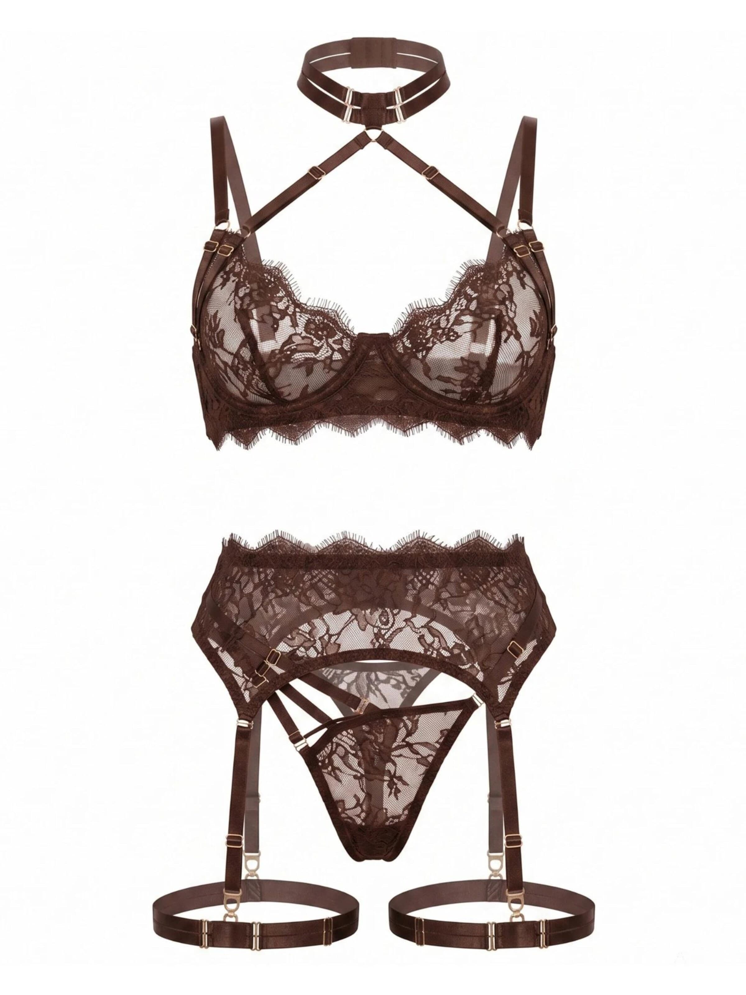 Orchibelle Underwear Sets 'Elodie' in Brown: front