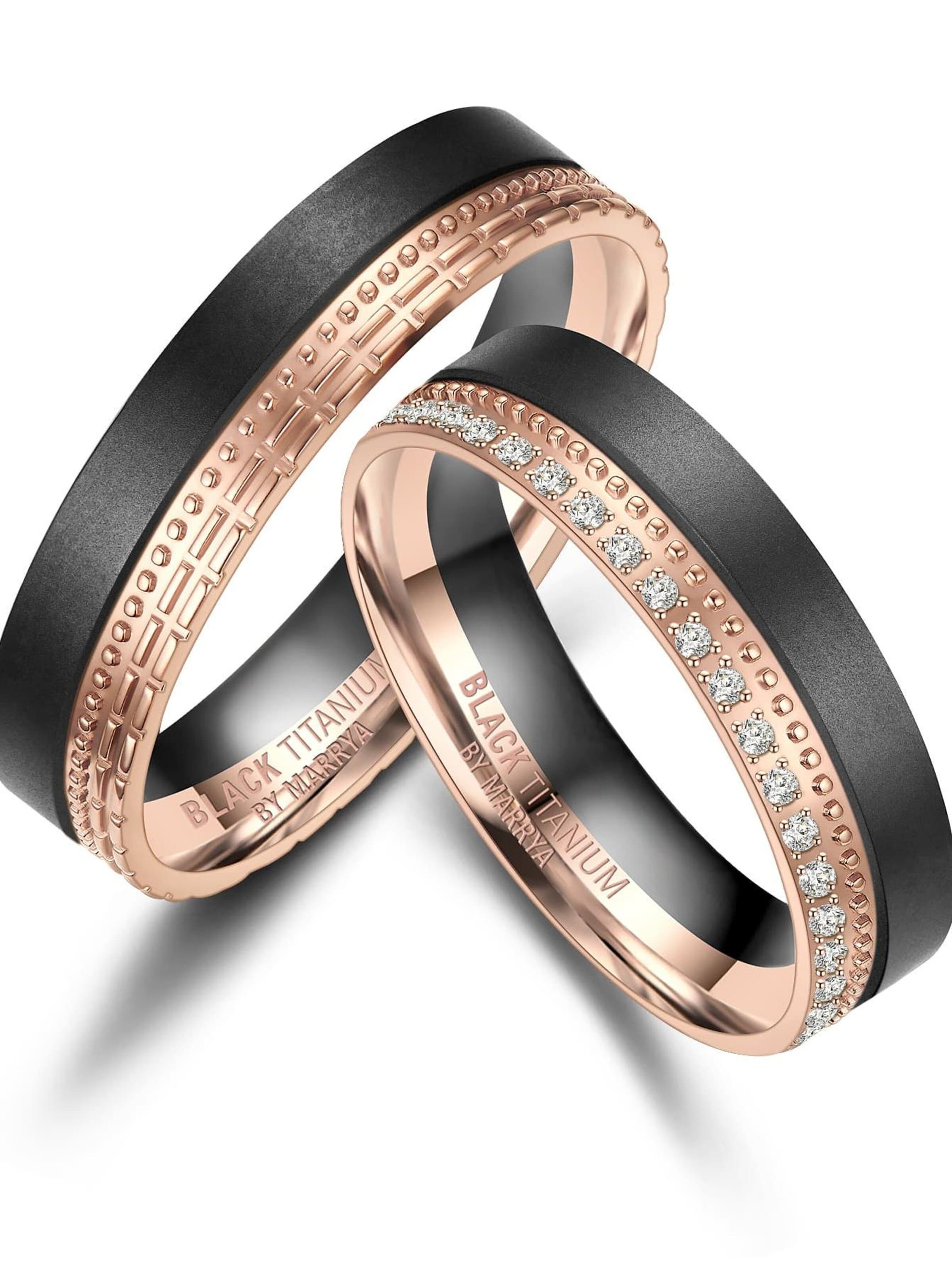 MARRYA Ring 'MARRYA Ehering BT-09 aus Black Titanium – "Schwarz Rosé" Zweifarbig' in Black: front