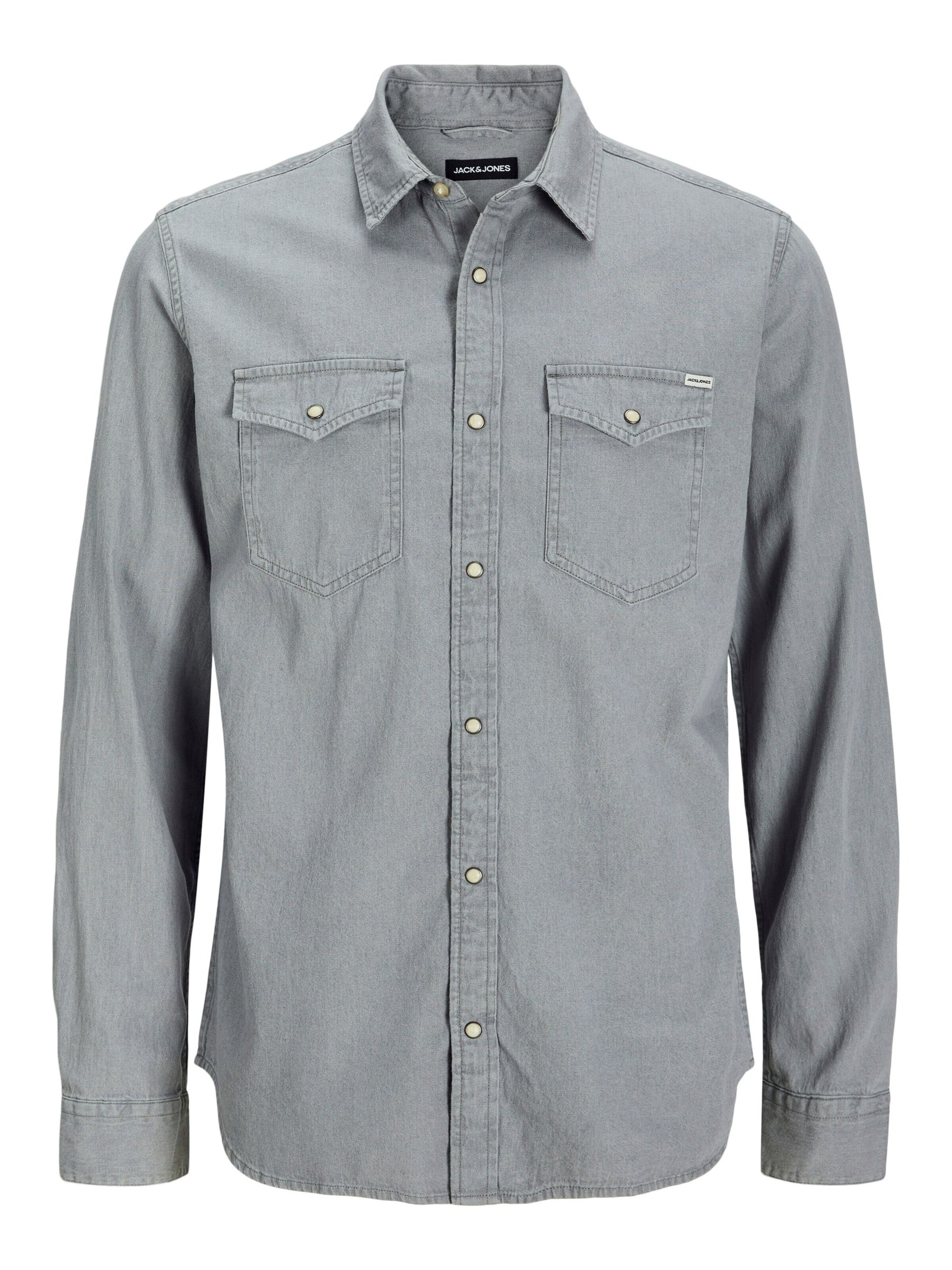 Jacks & Jones Regular fit Button Up Shirt 'Herren Langarm Hemd' in Grey: front