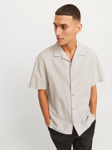 JACK & JONES Comfort fit Button Up Shirt 'Summer Resort' in Grey