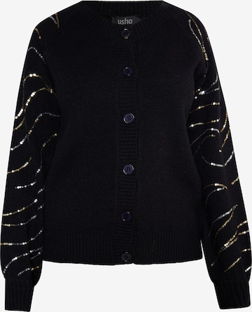 usha BLACK LABEL Knit Cardigan in Black: front