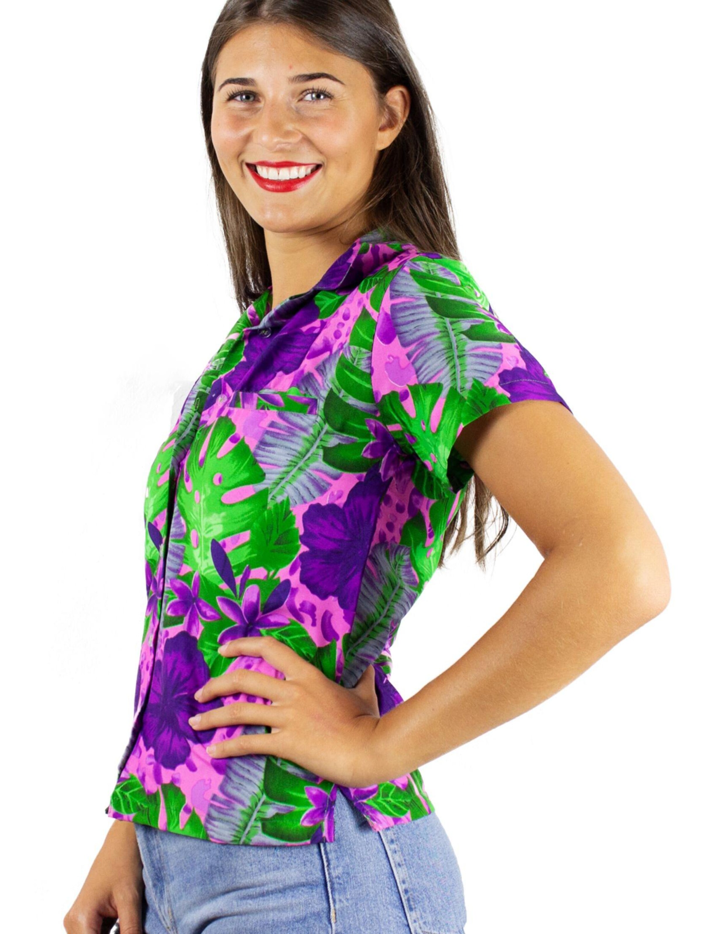King Kameha Bluse 'Green Purple Flower'‌‌‌‌‌‌‌‌‌ in Pink