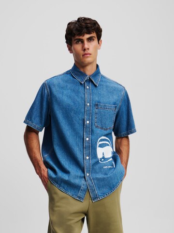 Karl Lagerfeld - Comfort Fit Camisa 'Ikon' em azul: frente