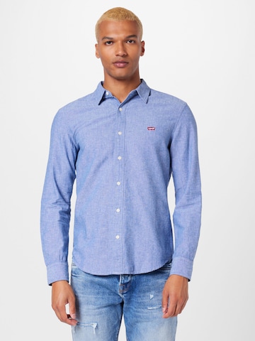 LEVI'S ® Kitsas lõige Triiksärk 'LS Battery HM Shirt Slim', värv sinine: eest vaates