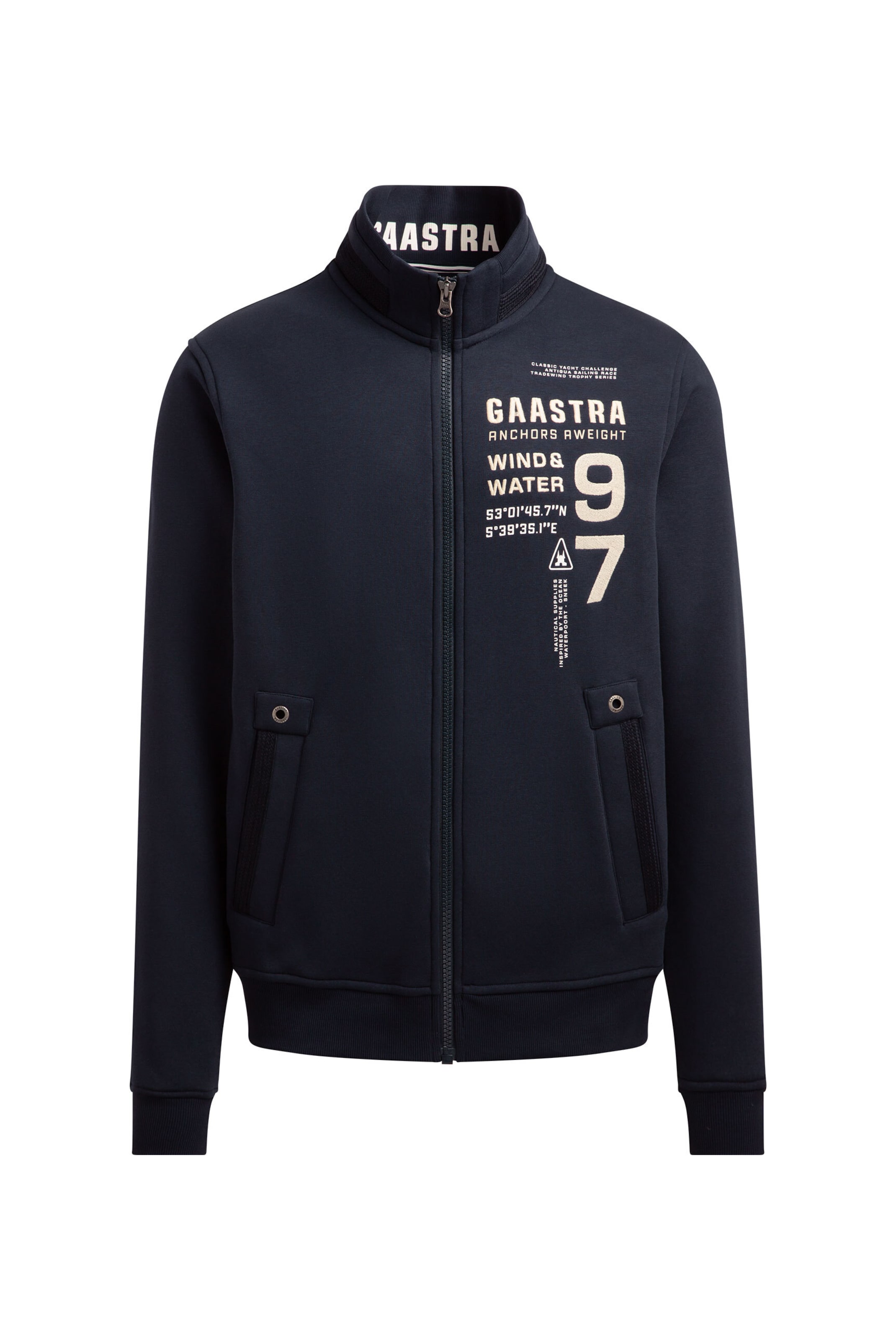 Gaastra Sweatjacke mit Artworks und tonigen Tapes in Blau: Vorderseite