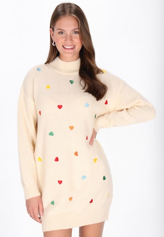 MYMO Gebreide jurk in Wit: voorkant