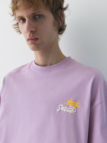Pull&Bear Shirt 'STWD COMMUNITY REFRESH' in Purple