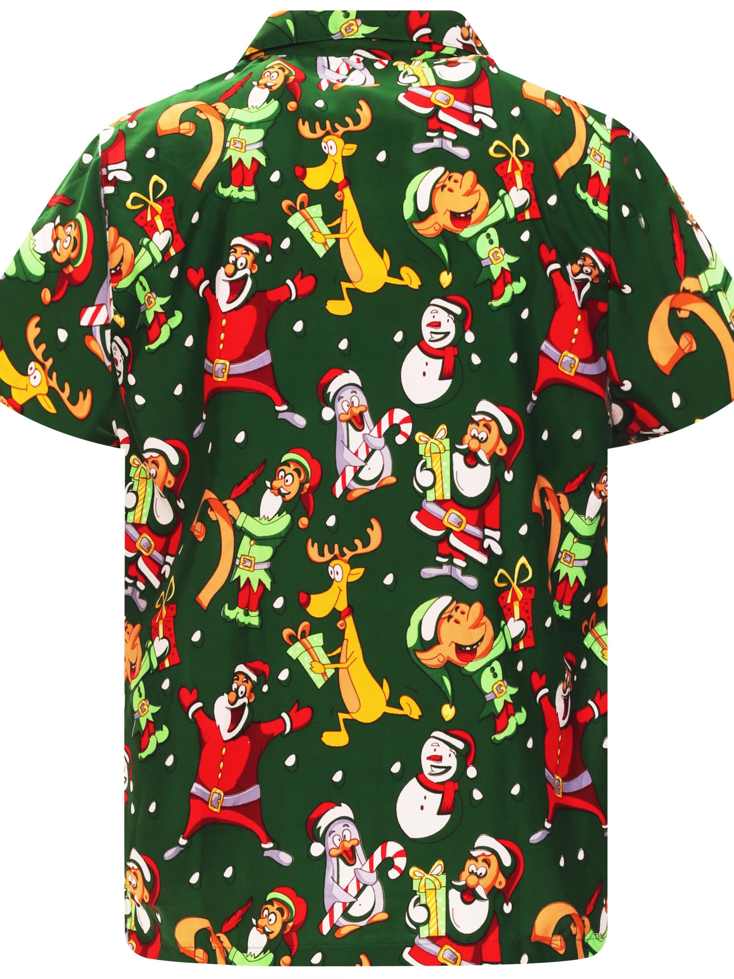 King Kameha Regular Fit Hemd 'Christmas Written Santa'‌‌‌‌‌‌‌ in Grün