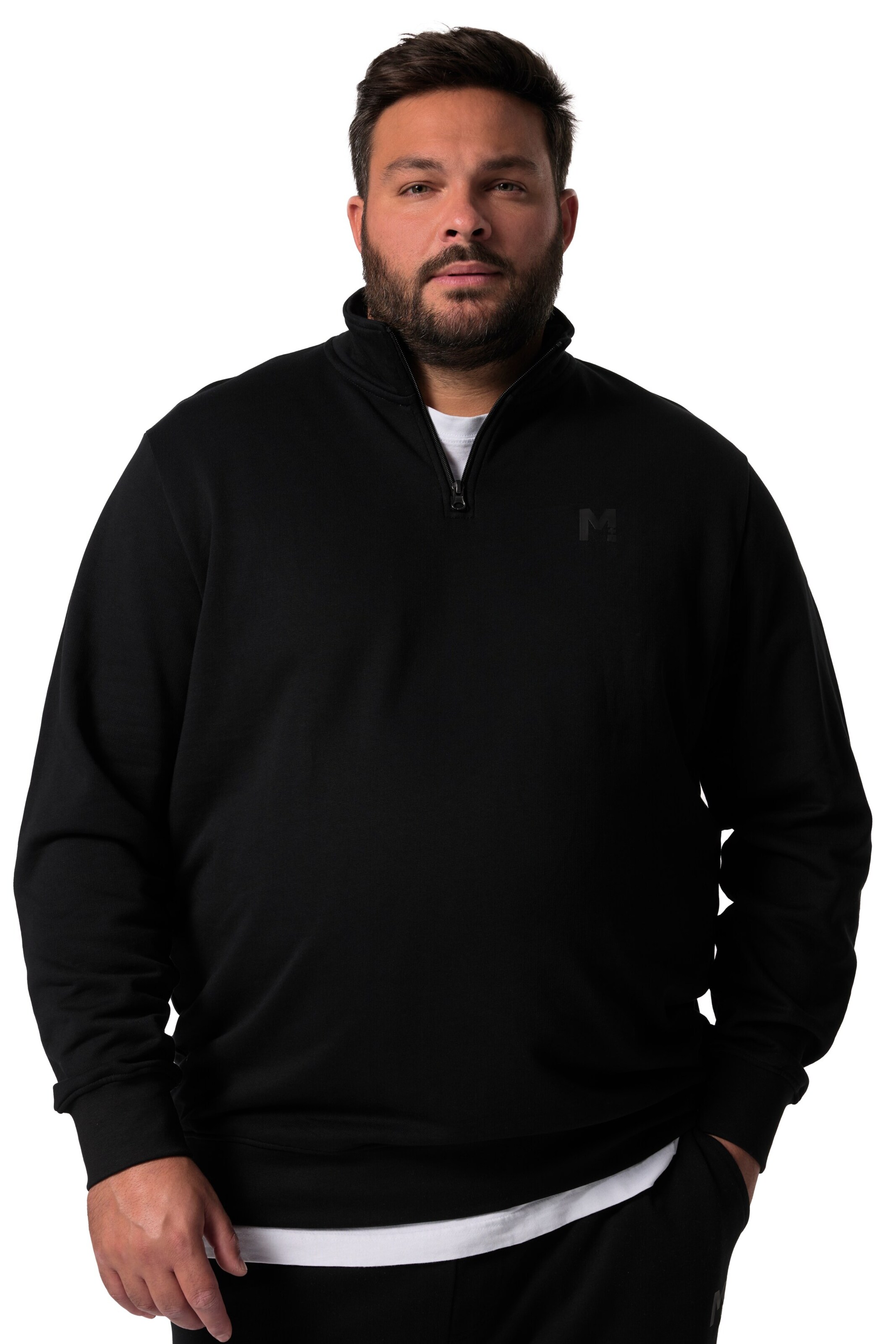 Men Plus Sweatshirt in Zwart: voorkant