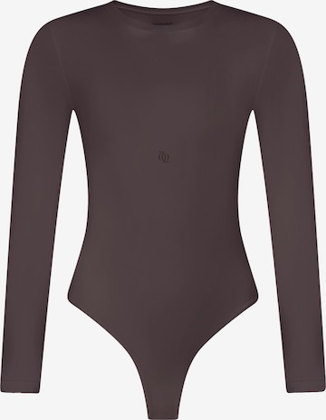 GOD SAVE QUEENS Body 'Second Skin Long Sleeve Crew-Neck Bodysuit' in Bruin: voorkant