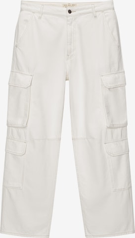 Pull&Bear Широка кройка Карго дънки в бяло: отпред