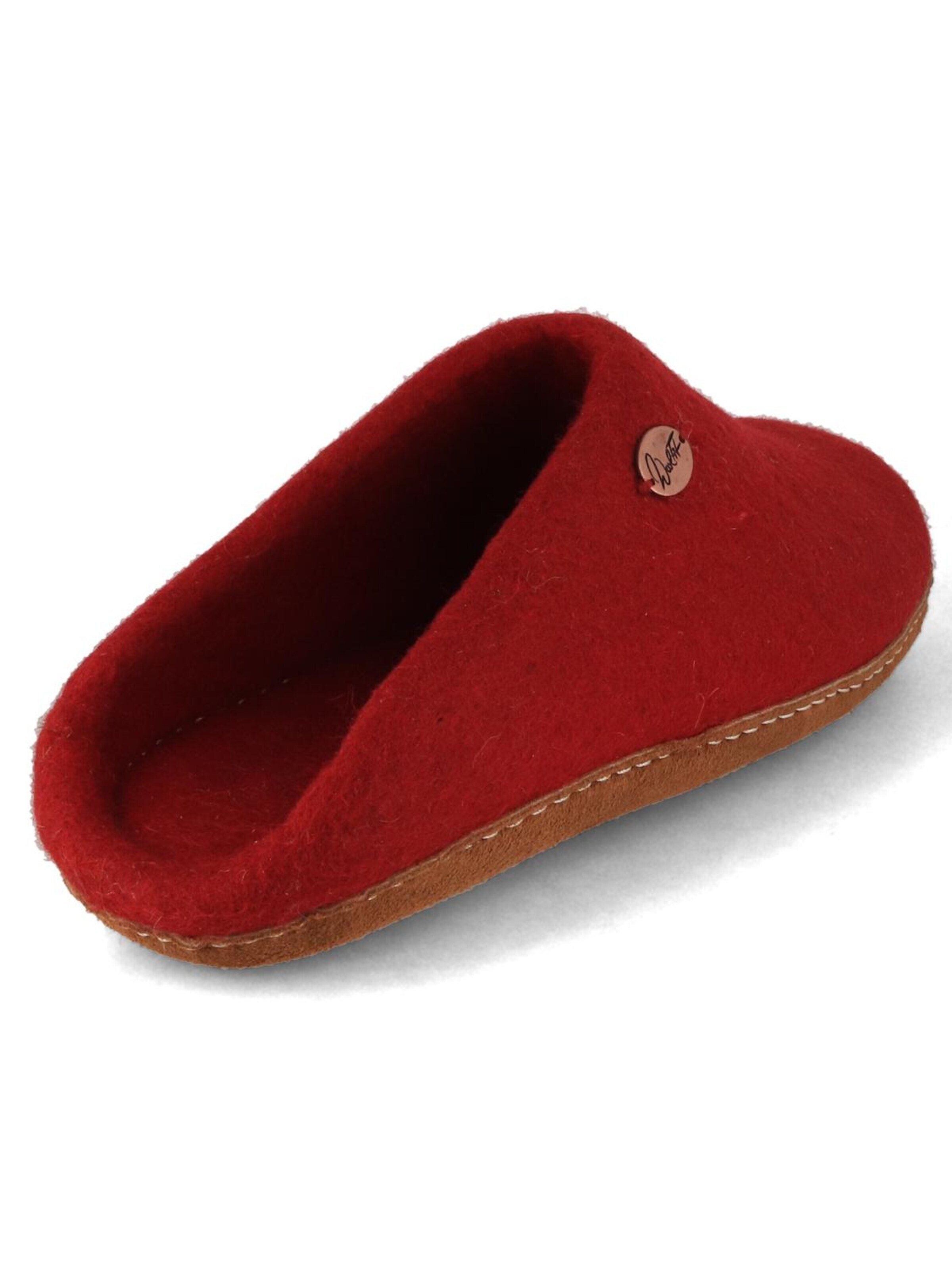WoolFit Hausschuh 'Tibet mit Ledersohle'‌ in Rot